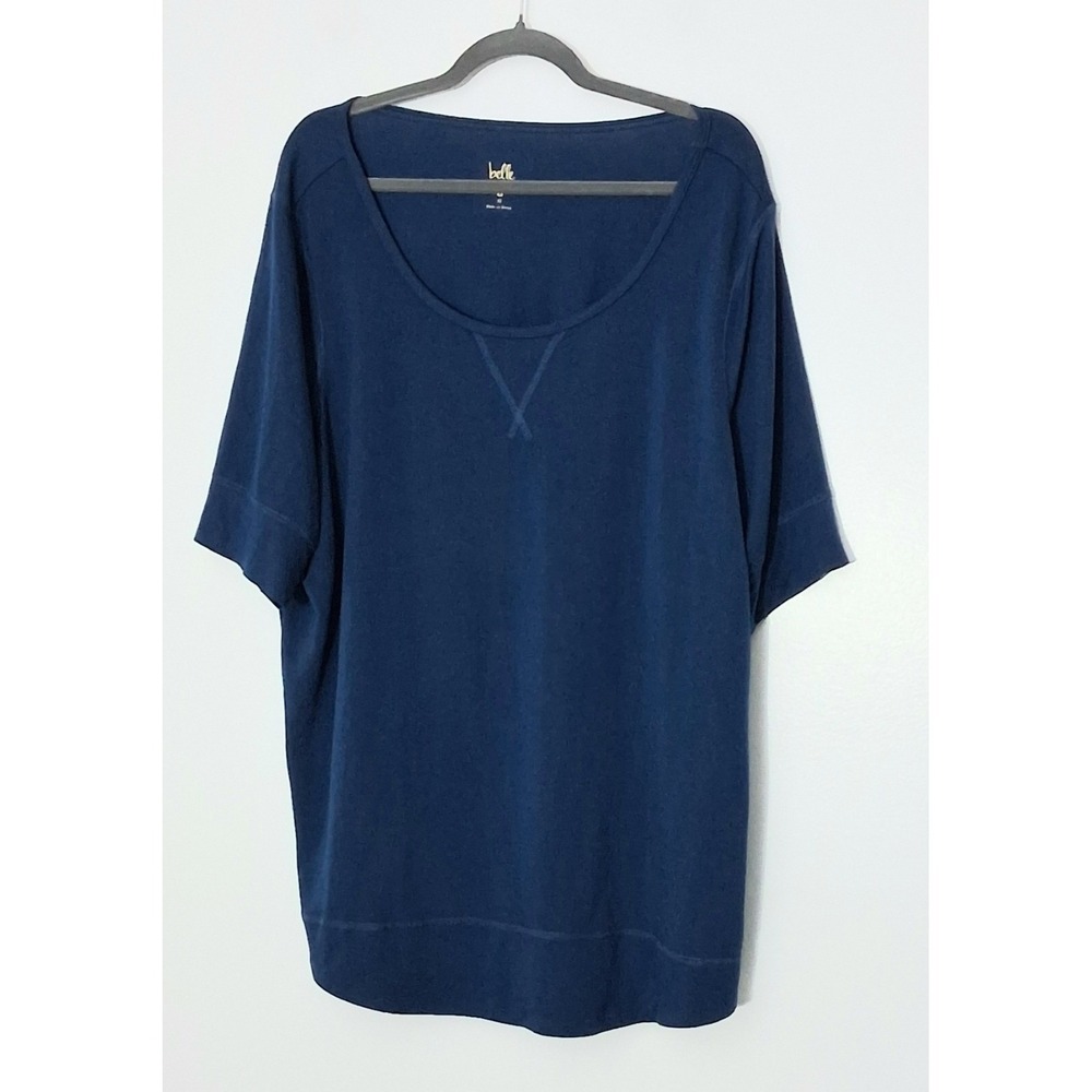 Belle by Kim Gravel T-Shirt Womens Size 1X Luxe French Terry Elbow Slv Teal Blue